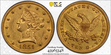 1851-O $10 AU58