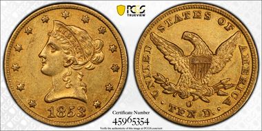 1853-O $10 AU58
