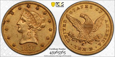 1857-S $10 AU55