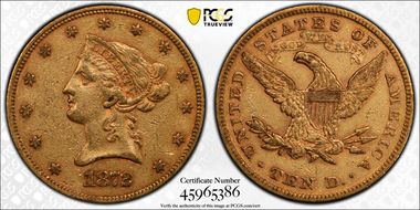 1872 $10 AU50