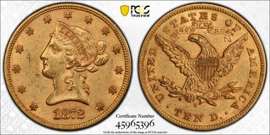 1872-S $10 AU55