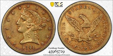 1841-D $5 Small D XF40