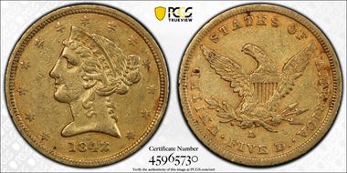 1842-D $5 Small Date N1