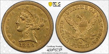 1844-O $5 AU55