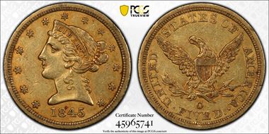 1845-O $5 AU53