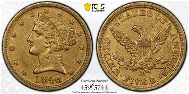 1846-D/D $5 AU53