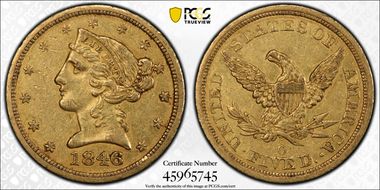 1846-O $5 AU53