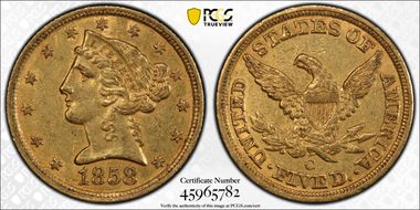 1858-C $5 AU55