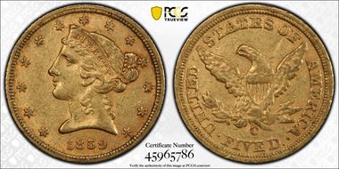 1859-C $5 AU53