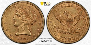 1860 $5 AU55
