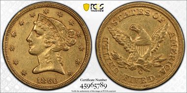 1860-C $5 AU55