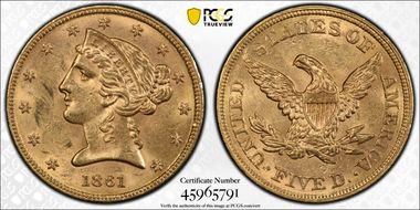 1861 $5 MS61