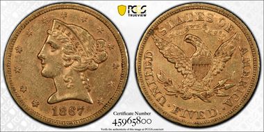 1867 $5 AU55