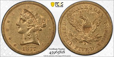 1877-S $5 AU50