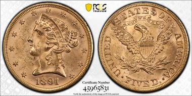 1891 $5 MS64