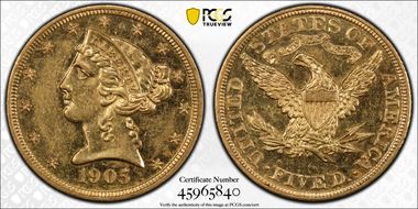 1905 $5 PR58