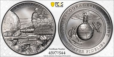 (2022-P) Medal U.S. Marine Corps Matte 2.5oz Ag MS70