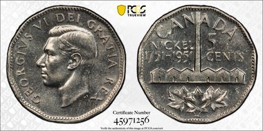 1951 5C Nickel Bicentennial MS65