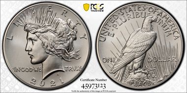 2021 $1 Peace Dollar 100th Anniversary First Strike MS70