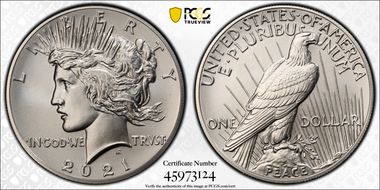 2021 $1 Peace Dollar 100th Anniversary First Strike MS70