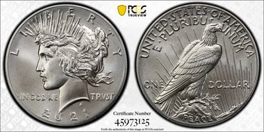 2021 $1 Peace Dollar 100th Anniversary First Strike MS70