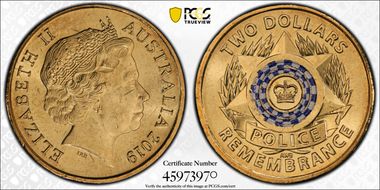 2019 $2 Police Remembrance Colorized MS64