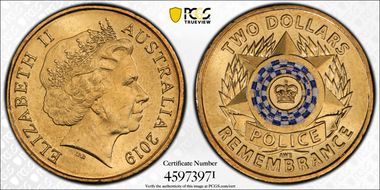 2019 $2 Police Remembrance Colorized MS65