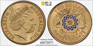 2019 $2 Police Remembrance Colorized MS65
