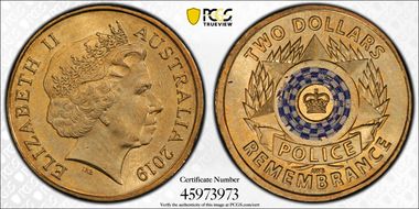 2019 $2 Police Remembrance Colorized MS65