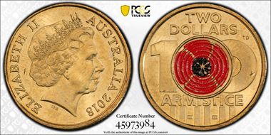 2018 $2 Armistice Centenary Colorized MS64
