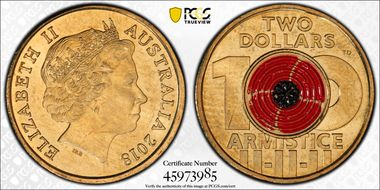 2018 $2 Armistice Centenary Colorized MS64