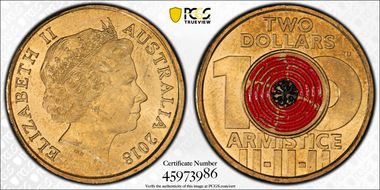 2018 $2 Armistice Centenary Colorized MS63