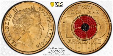 2018 $2 Armistice Centenary Colorized MS65