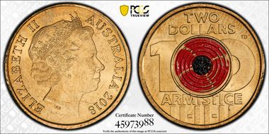 2018 $2 Armistice Centenary Colorized MS64