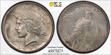 1921 $1 High Relief, Peace N1