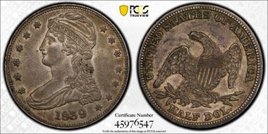 1839 50C Capped Bust AU55