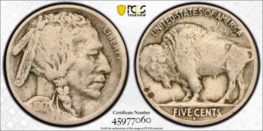 1917-S 5C 2 Feathers, FS-401 VG10