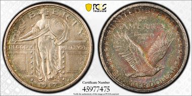 1917-D 25C Type 1 AU55FH