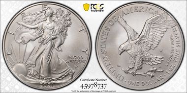 2021-W $1 Burnished Silver Eagle-Type 2 SP70