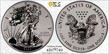 2021-W $1 Silver Eagle Rev PR - Type 1 Designer Edition - First Strike PR70