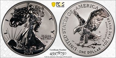 2021-S $1 Silver Eagle Rev PR - Type 2 Designer Edition - First Strike PR70
