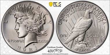 2021 $1 Peace Dollar 100th Anniversary MS70