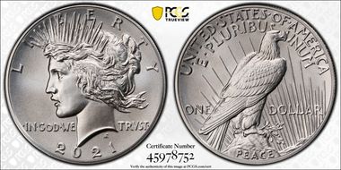 2021 $1 Peace Dollar 100th Anniversary MS70