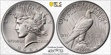 2021 $1 Peace Dollar 100th Anniversary MS70