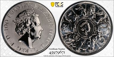 2022 £100 Queen's Beasts - Completer Pt. MS70