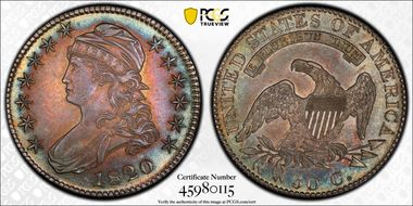 1820 50C O-108 Sq. 2, Lg Date, No Knob MS62