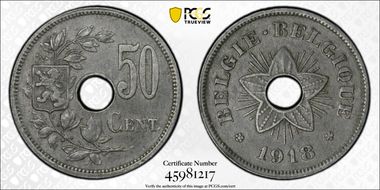 1918 50C KM-83 German Occupation AU58