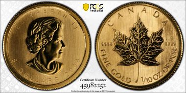 2009 $5 Maple Leaf Au MS68