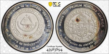 1974-Mo Medal Numismatic Society Ag 1810 8R Zacatecas SP67