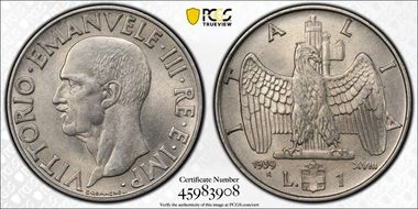 1939-R Lira Yr. XVIII Non-magnetic MS64